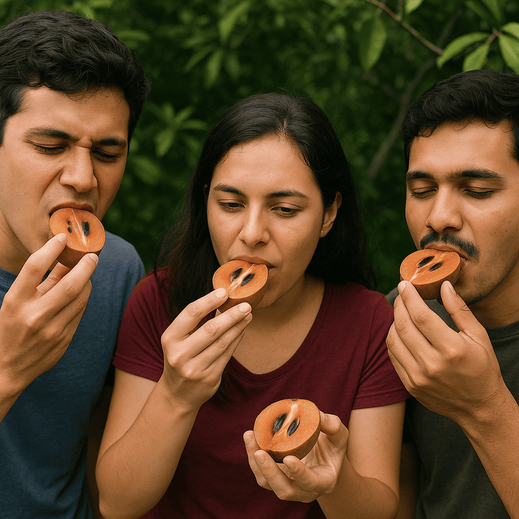 Group of people eating Naseberry